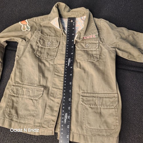Girls Olive Green Military Style Jacket Size 4 By Carters With Embroidered Patch - Picture 8 of 11