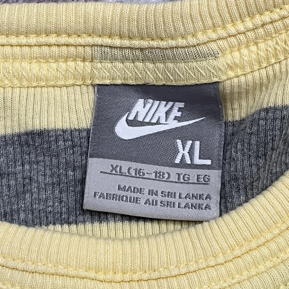 Camiseta sin mangas vintage NIKE acanalada para mujer algodón a rayas años 2000 amarilla gris mediana Foto 3 de 4