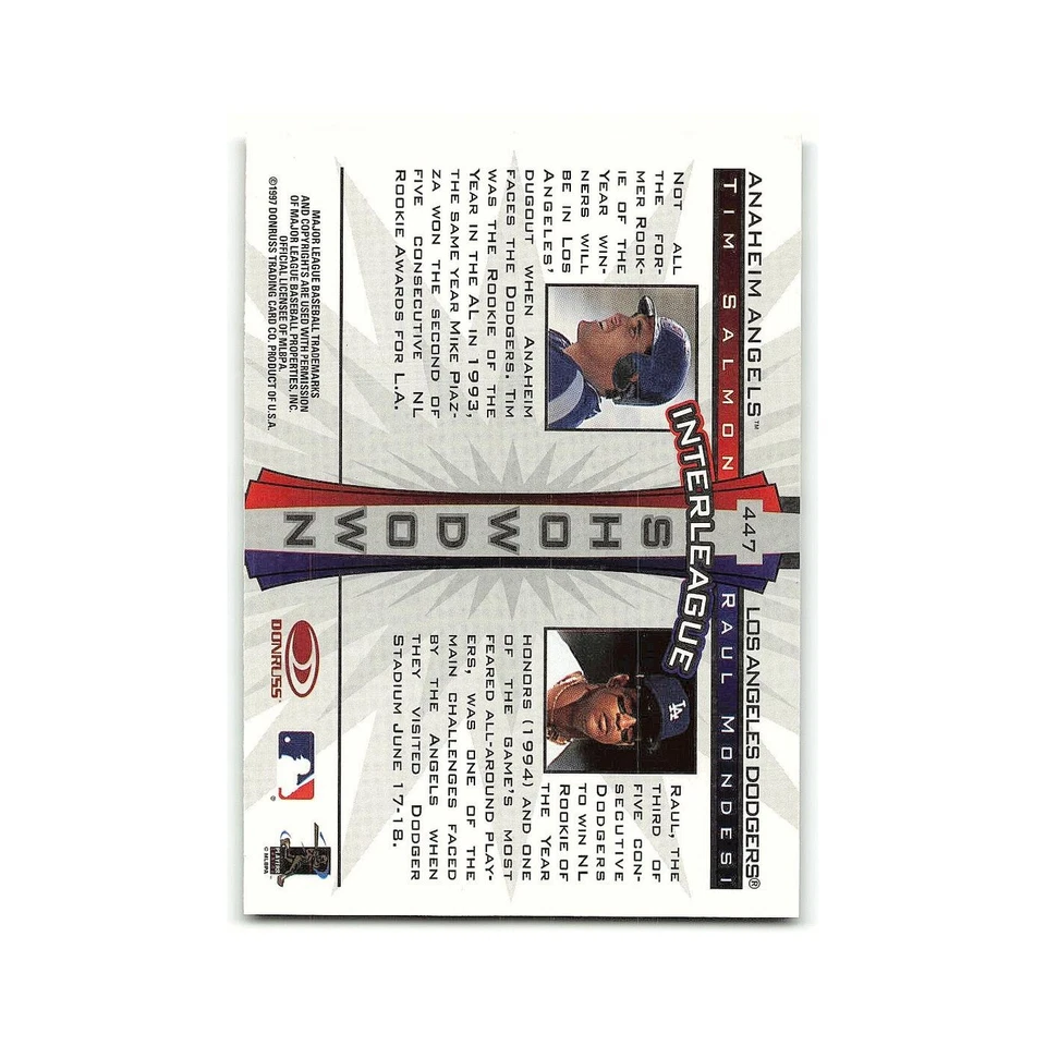 Raul Mondesi Tim Salmon 1997 Donruss #447 Los Angeles Dodgers/Anaheim Angels NM - Image 2 of 3
