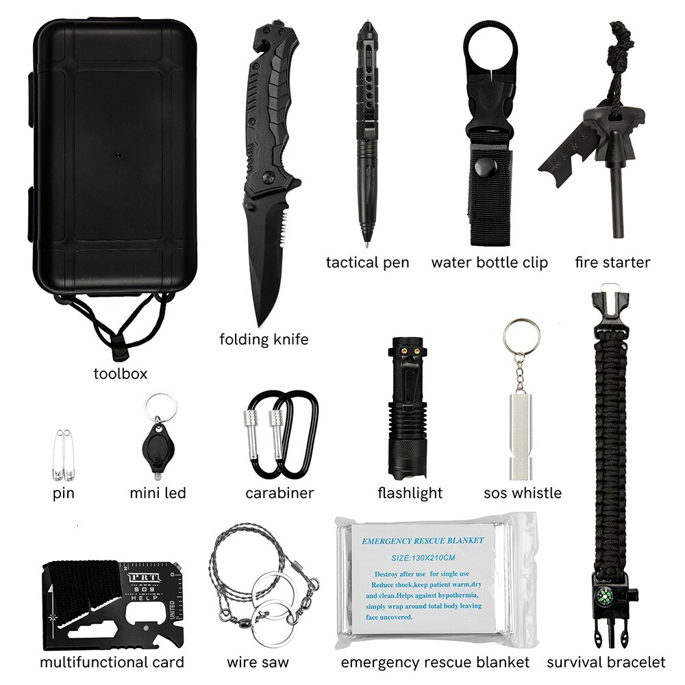 15 PIEZAS Kits de Equipo de Supervivencia Al aire libre Emergencia SOS Herramienta de Supervivencia para Desierto