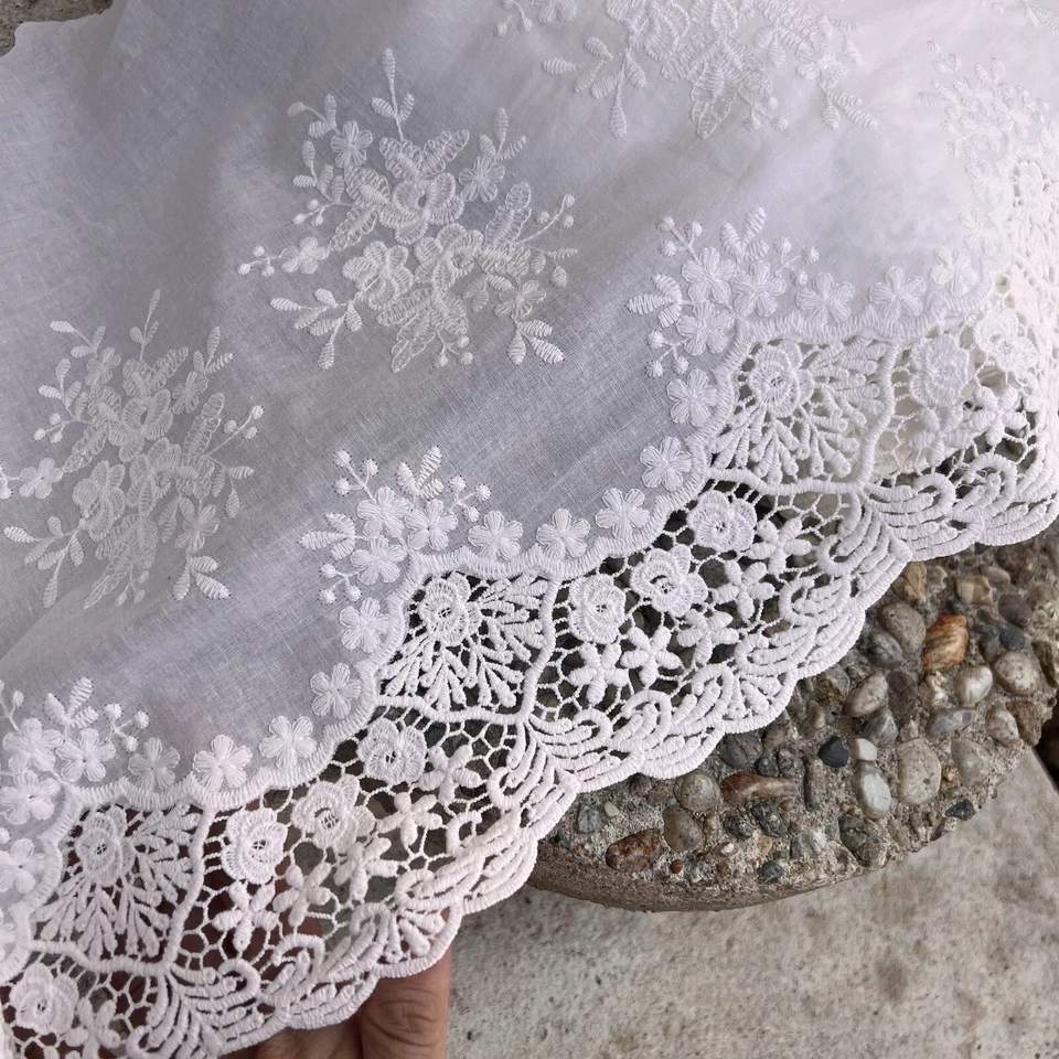 Cotton Lace trim 14 inches (35cm) wide for Embroidered Bridal Crochet Fabric - Image 2 of 4