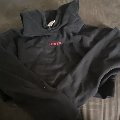 Levi's Teens S Black Solid Pullover Hoodie Cropped Long Sleeve Drawstring Logo