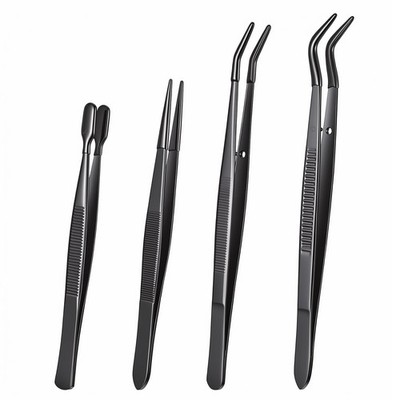 4 Pcs Rubber Tipped Tweezers Set, Non-Scratch Coated Precision Tweezers