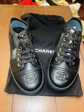 Authentic Chanel Black CC Logo Mesh Platform Sneakers Spring 2015