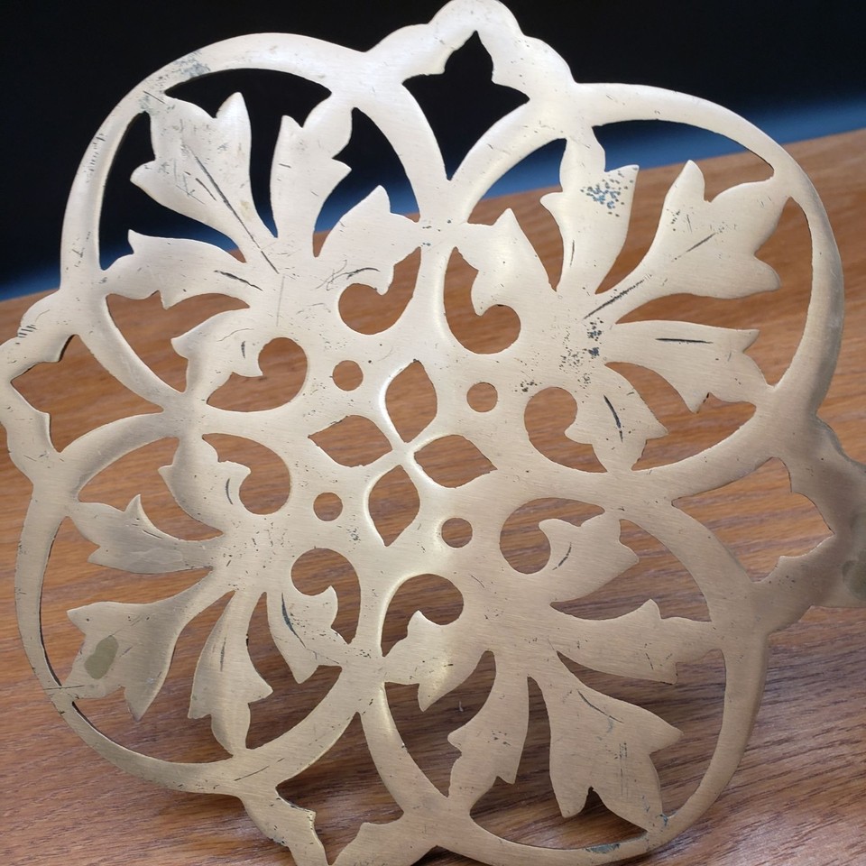Vintage Cast Iron Trivet 1779 AR Floral Openwork Hearth Hot Plate 12 ...