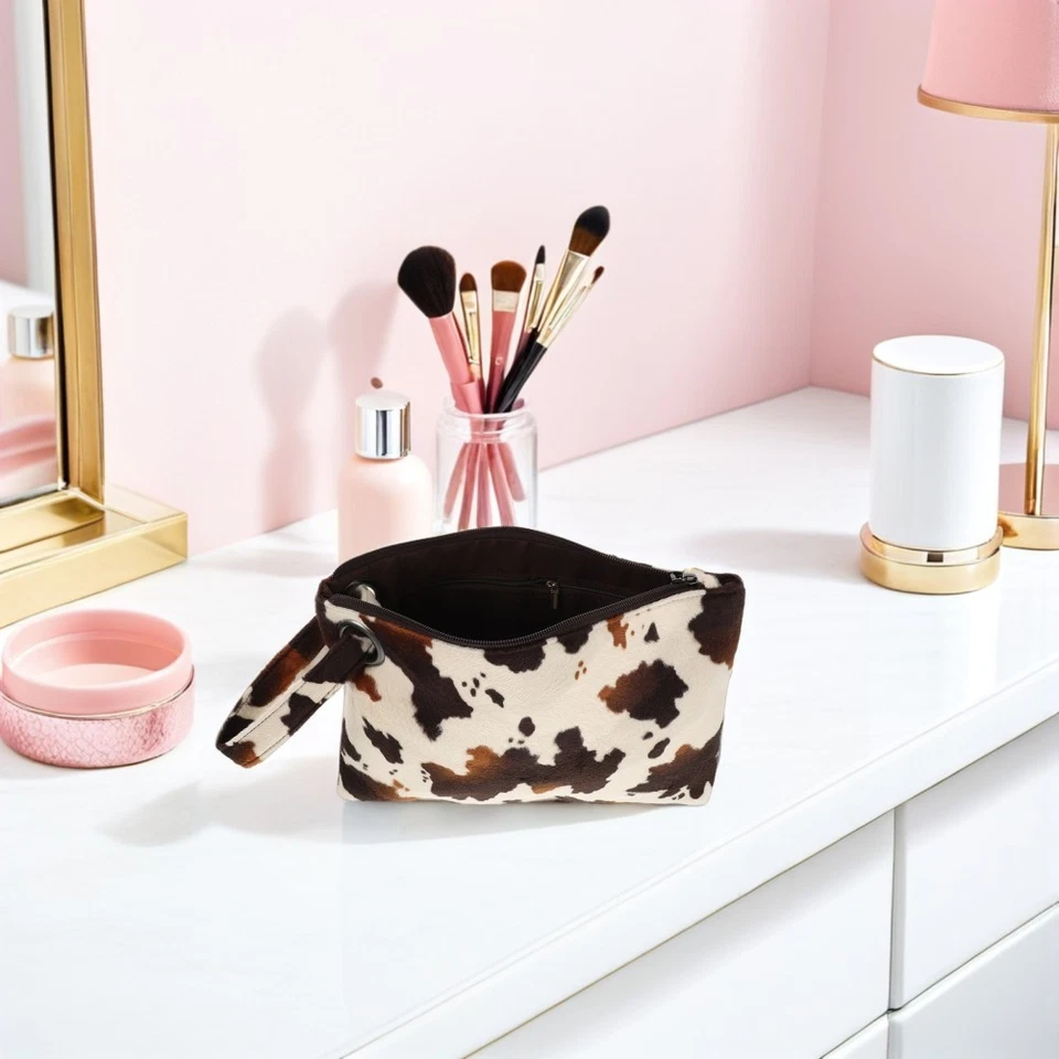  Brown Cow Print Evening Bag Cute Cow Pattern Handbag For Women Small Zip Make - Image 2 of 4