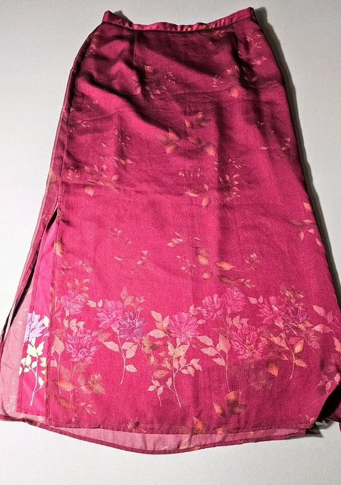 Falda midi floral Villager superposición transparente borgoña talla 12 Y2K jardín hada bruja Foto 2 de 4