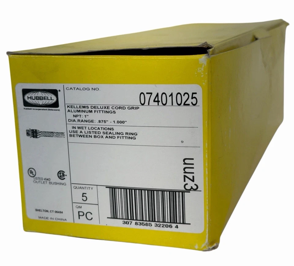 BOX OF 5 NEW HUBBELL 07401025 KELLEMS DELUXE CORD GRIPS NPT: 1'' - Image 1 of 3