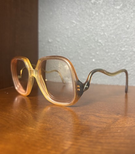 Vintage 1960s–1970s Oversized Amber Square Eyeglasses Frames –Boho Retro Eyewear