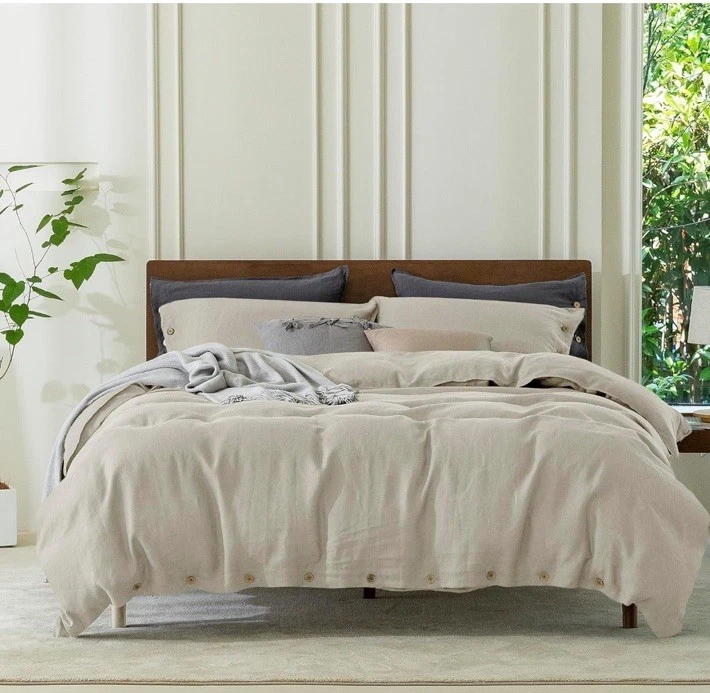  Juego de funda nórdica 100 % lino puro California tamaño king 104X98 pulgadas 3 piezas (1 edredón  Foto 2 de 4