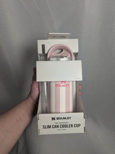 New Stanley The Everyday Slim Can Cooler Cup 10 OZ Pink Stripes - Picture 4 of 5