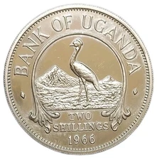 1966 Uganda 2 Shillings UNC Lovely Prooflike Coin Crowned Crane KM 6