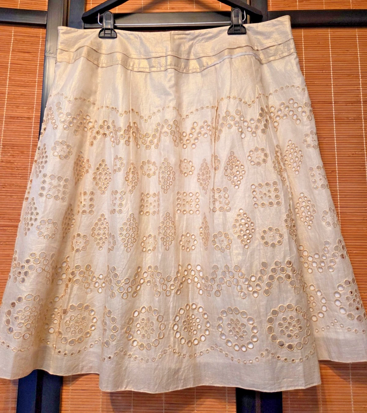 Peter Nygard Collection 18 Cotton Skirt White Champagne Eyelet Midi Prairie Fun