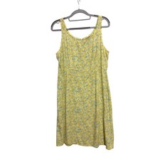 American Eagle Vtg Dress Women 10 Yellow Floral 90s Rayon Twee Y2K Cottage Retro