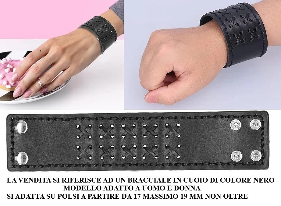 SERASAR Bracciale Pelle Uomo Shine Nero 20cm - Idea Regalo Elegante
