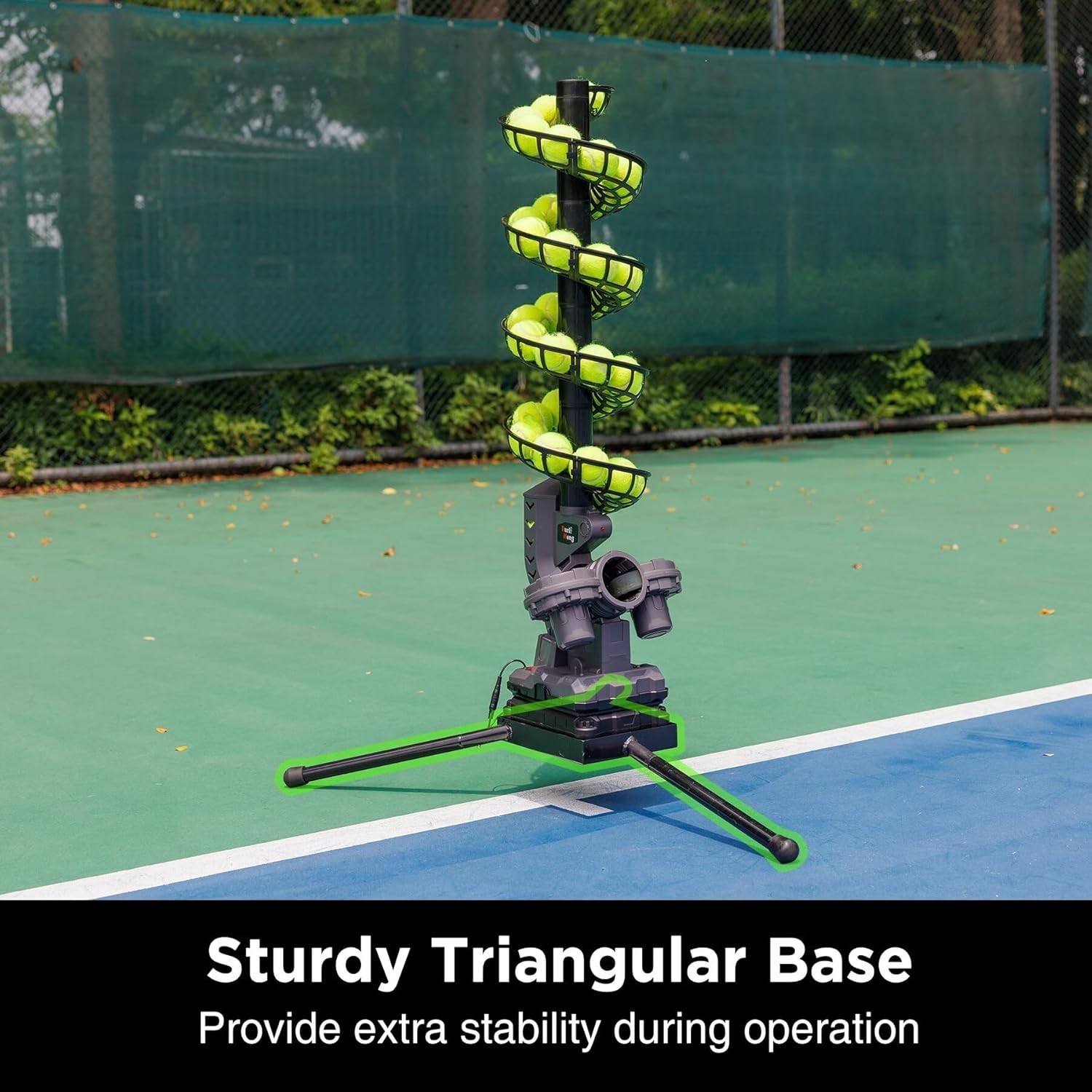 Tennis Ball Machine with Triangular Base Adjustable Speeds Oscillating Training
