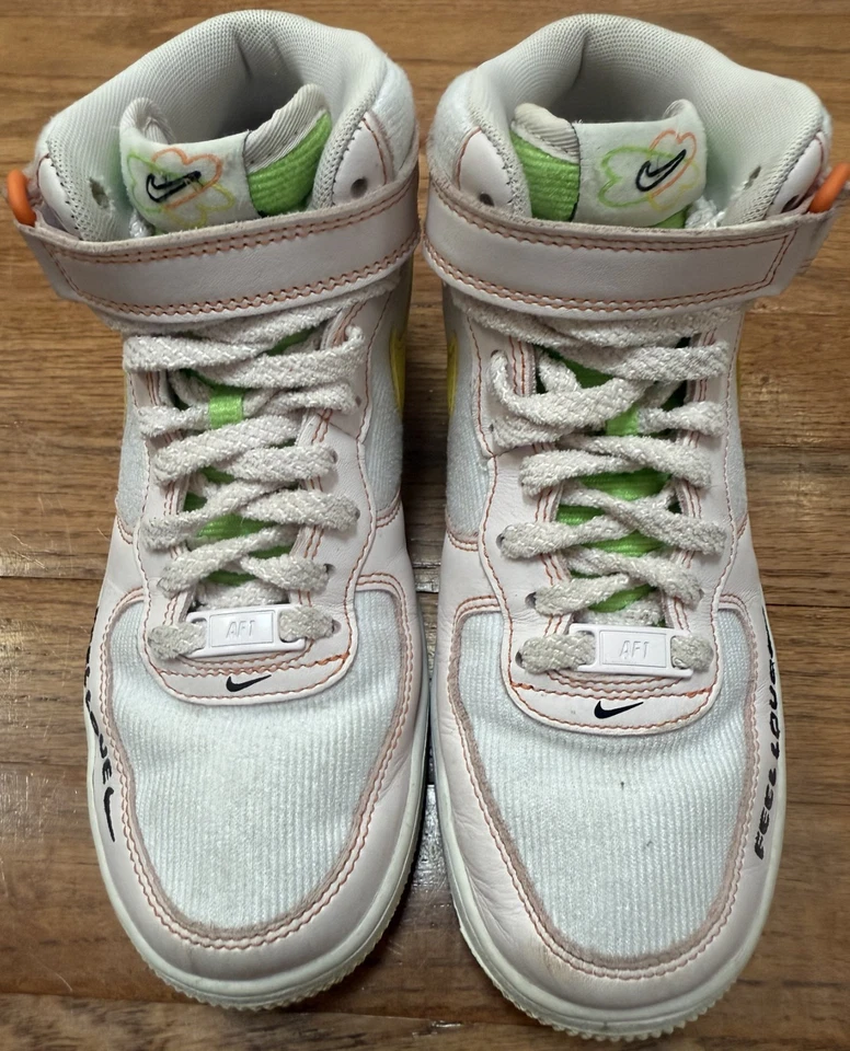 Nike Air Force 1 Feel Love White Yellow Pink High Top Sneakers Shoes Women's 7 - Image 2 of 4