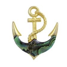 Blue and Green Genuine Paua Shell Anchor Brooch Pin - SLP945A