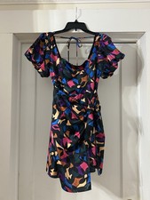 Show Me Your Mumu Danielle Mini Dress Geometric Multicolored Puff Sleeve Size M