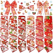 6 Rolls 30 Yard 2 Inch Christmas Wired Ribbon Gingerbread Red Swirl Burlap