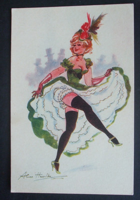 SAUCY ALICE HUERTAS Comic STRÜMPFE NYLONS FRANZÖSISCHE DOSE CAN DANCER Kunst Postkarte