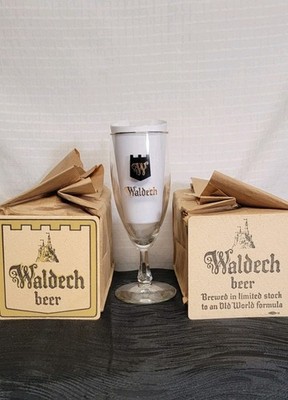 Waldech Beer Stemmed Pilsner Glass Black Castle Logo Gold ''W'' Rim Bulk Coasters 