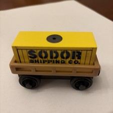 Thomas  Friends Wooden Railway Tan Cargo Car w/ Yellow Cargo