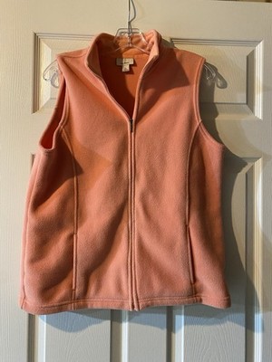 LL Bean Polartec Full Zip Fleece Vest, Women Lg Salmon Mock Neck Winter Outdoors