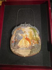 Vintage 1900's Scenic Petit Point Embroidered Dancing Lady Purse handbag