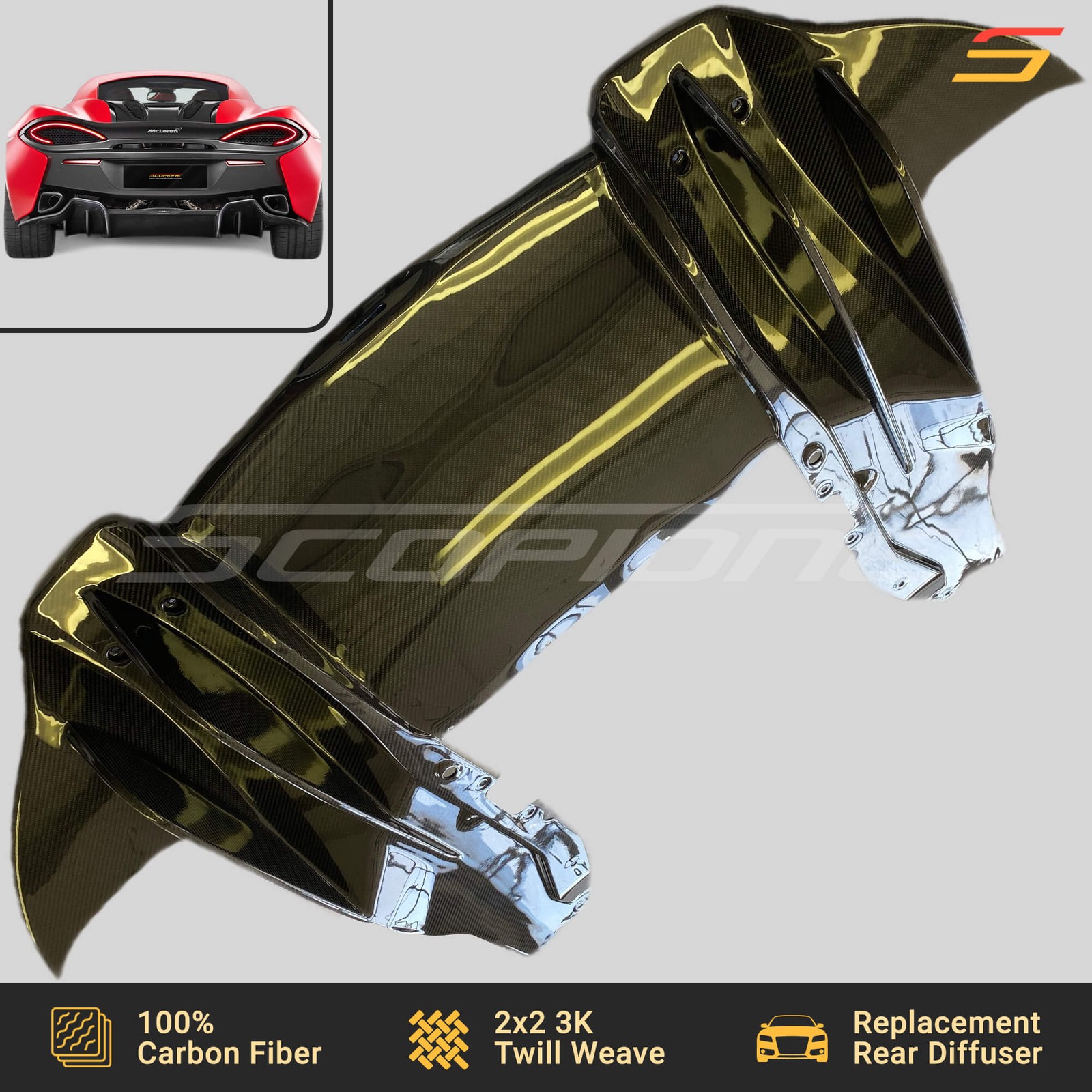 Scopione Carbon Fiber Lower Rear Bumper Diffuser for McLaren 540C 570S 570GT