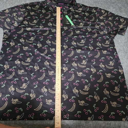 Bogey Bros Men's Golf Polo Shirt 3XL Black with Banana/Cherry Print NEW w/tags - Foto 8 di 9
