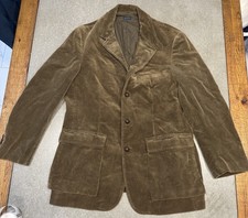 Vintage Polo Ralph Lauren Corduroy Sport Coat Blazer Mens size L Brown Leather