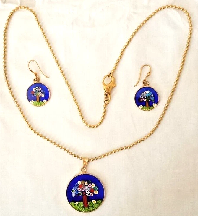 Collana Ciondolo Orecchini MURRINA di MURANO Argento Sterling 925 Venetian Glass - Immagine 2 di 4