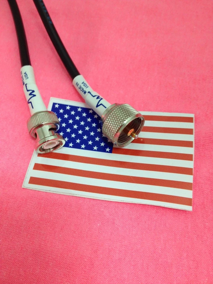 BNC male to  PL-259 UHF Male jumper pigtail Cable RG58 3' MADE IN USA - Image 2 of 3