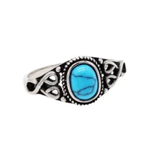 Vintage Turquoise Signet Ring Stainless Steel Women Retro Wedding Jewelry Ring