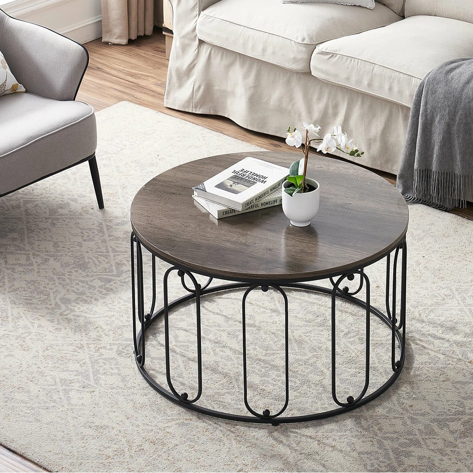 Ivinta Nesting Coffee Table with Metal Frame, Modern Round Center Cocktail Table - Image 2 of 2