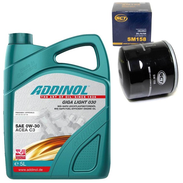 MotoröL Set 0W-30 Addinol 5 Liter + ÖLfilter SM 158 FüR Dacia Lancia Mercedes-image