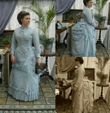 Victoria Mid Century Blue Wedding Dresses Long Sleeves High Neck Bridal Gowns