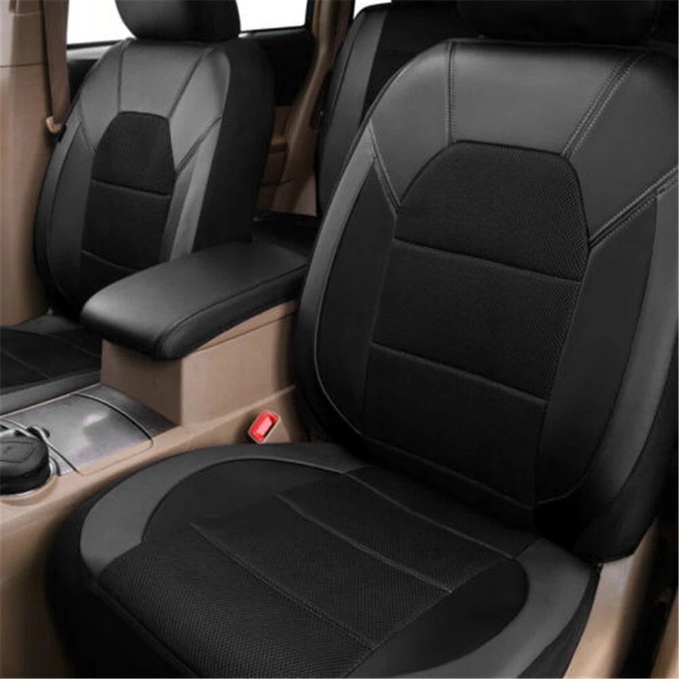 Juego completo universal protector de cuero para asiento de coche negro cojín delantero trasero 9 piezas Foto 4 de 4