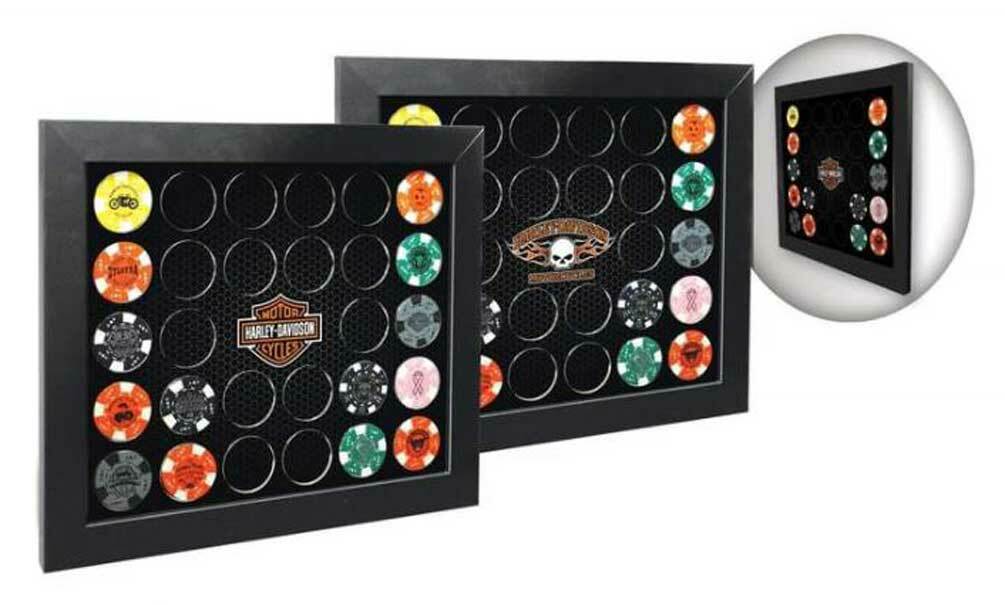 HarleyDavidson Poker Chip Collectors Frame, Holds 28 Chips, Made in