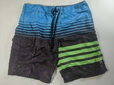 Oneill Men's Board Shorts Swim Trunk Sz 36 Blue Charcoal Striped Pockets