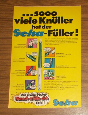Seltene Werbung GEHA Schulfüller Wunsch-erfülle-dich Spiel #2 1969