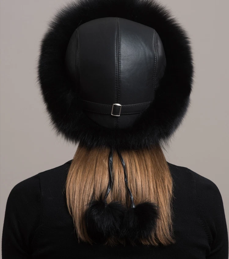 2024 Women's Fox Fur Hat Russian Winter Warmer Ear Cap Ushanka Cossack Ski Black - Image 3 of 3