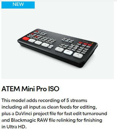 Blackmagic ATEM Mini Pro ISO HDMI Live Stream Switcher Multi