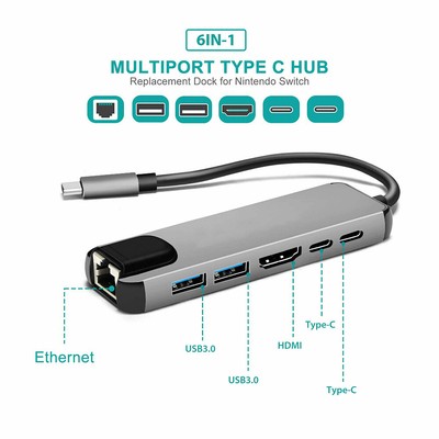 4K HDMI USB 3.1 Typ-C Hub USB-C Expander RJ45 Gigabit Ethernet For Laptop PC
