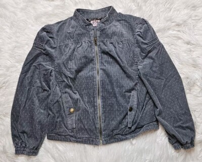 Vintage Y2K Juicy Couture Cropped Corduroy Full Zip Jacket Gray LG Teens See