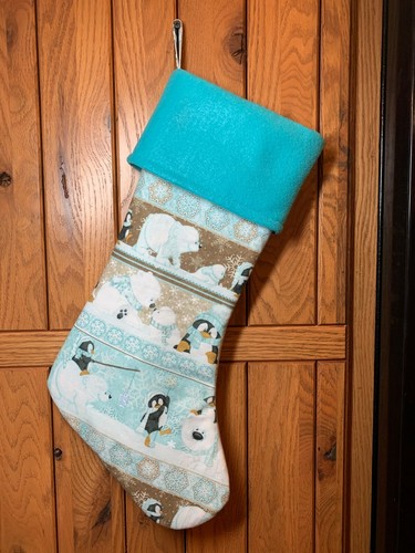 19 1/2" NEW Handmade CUTE Penguin Polar Bear Seal Fully Lined Stocking with Cuff - Picture 2 of 2