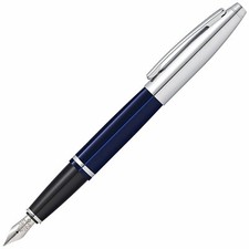 Cross Calais Chrome Blue Lacquer Medium Point Fountain Pen NEW in Box AT0116-3MS