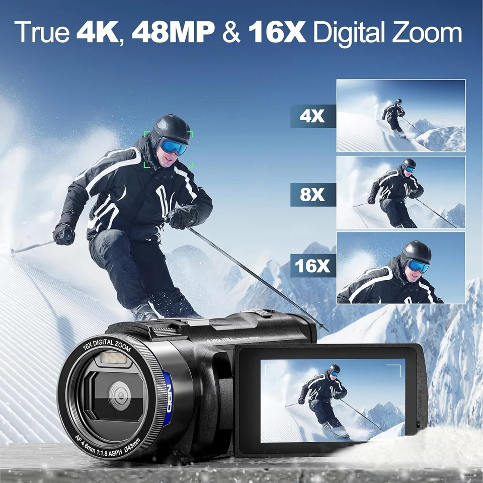 Video Camera Camcorder 4K WiFi 48MP Vlogging Camera for YouTube with Microphone - Image 2 of 4