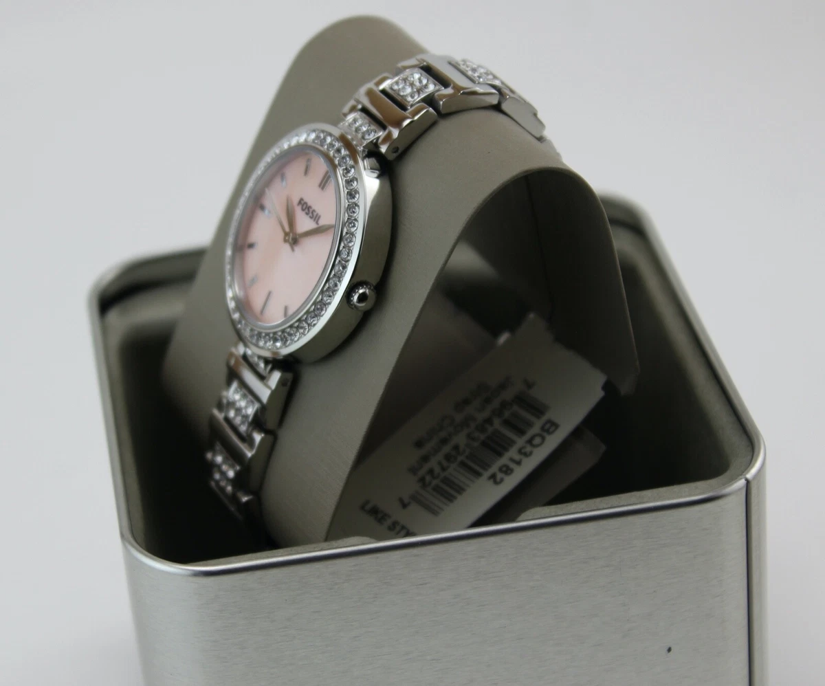 NEW AUTHENTIC FOSSIL KARLI CRYSTALS SILVER MOP DIAL WOMEN'S